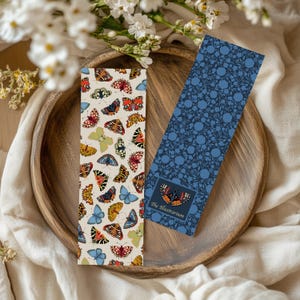 Schmetterlinge Lesezeichen - Naturliebhaber Lesezeichen - Illustriertes Lesezeichen - Buchliebhaber Accessoires - 100% recycelte Karte - Mit oder ohne Quaste