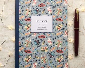 Hand-Painted A5 Bound Notebook, 96 Lined Pages, Writers Layflat Eco-Friendly Stationery, Cute Vintage Style Gift for Book & Fashion Lovers