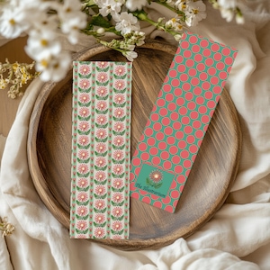 Gänseblümchen Streifen Blumenmuster Lesezeichen - Illustriertes Lesezeichen - Buchliebhaber Accessoires - 100% recycelte Karte - mit oder ohne Quaste