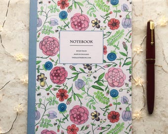 Medieval Floral A5 Bound Notebook, 96 Lined Pages, Layflat Eco-Friendly Gift, Hand-Painted Folk Design Journal for Writers & Book Lovers