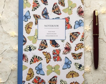 Folk Butterflies A5 Bound Notebook, 96 Lined Pages, Layflat Eco-Friendly Gift, Hand-Illustrated Nature Journal for Book Lovers & Writers