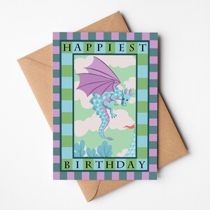 Drachen Geburtstagskarte, 13x18 Magische leere Karte für kleines Mädchen, wunderliche umweltfreundliche Grußkarte für Kinder, optional handgeschriebene Nachricht