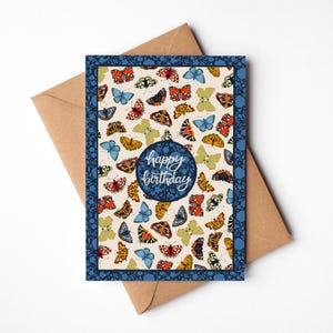 Tarjeta de cumpleaños con mariposas, tarjeta de felicitación ecológica hecha a mano, 5 x 7, mensaje escrito a mano opcional, tarjeta de cumpleaños para mamá, regalo único para ella