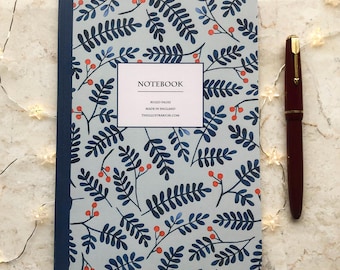 Leaf and Berry A5 Bound Notebook, 96 Lined Pages, Layflat Eco-Friendly Stationery, Hand-Illustrated Nature Journal for Book Lovers & Writers