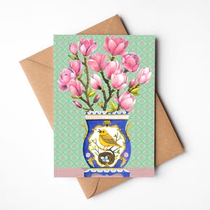 Magnolias - carte de voeux - 5 x 7 po. - carte vierge - fleurs roses - carte d'anniversaire florale - cartes de remerciement - extra facultatif - message manuscrit