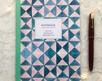 Hand-Painted Geometric Triangle A5 Bound Notebook – 96 Lined Pages, Layflat Eco-Friendly Stationery, Modern Gift for Book Lovers & Writers