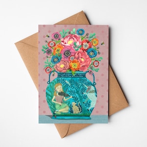 Tarjeta de cumpleaños floral, tarjeta de felicitación ecológica hecha a mano, 5x7, mensaje escrito a mano opcional, tarjeta de cumpleaños para mamá, regalo único para ella