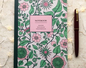 Regency Floral A5 Bound Notebook – 96 Lined Pages, Layflat Eco-Friendly Stationery, Hand-Painted Vintage Journal for Writers & Book Lovers