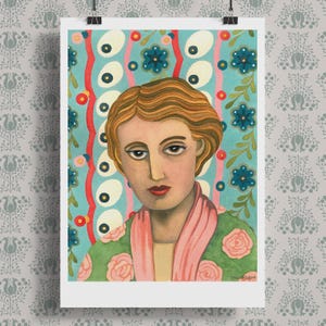 Virginia Woolf Art - Impressões de arte A4 - Arte ilustrada original - Arte de parede pintada à mão - Arte de parede feminina - Impressões de arte livresca - Impressão feminista