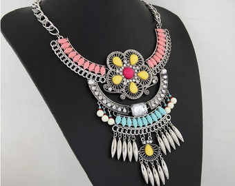 Bohemian Silver Statement Necklace