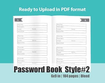 Password Logbook: Alphabetical Tabs, Elegant Design (6x9 in) (PDF)