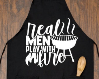 Real Men Play With Fire Apron | Apron For Dad | Apron for Boyfriend | Kitchen Apron | Father's Day Gift | Gift for Grandpa