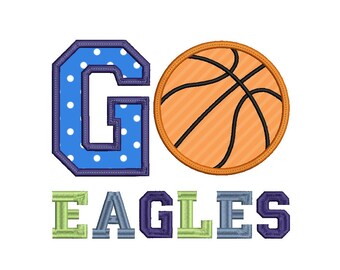 Eagles Basketball GO Applique Embroidery Design Download Stitch Design - 0096