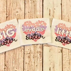 Sister Bundle Big, Little, Middle Applique Love Heart Embroidery Design Instant Download