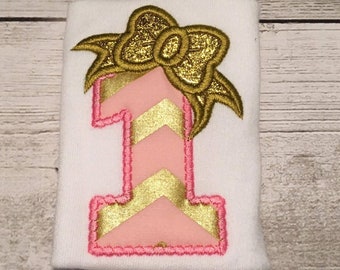 1 Birthday Applique Cute Bow 1st Number Instant Digital Download Stitch Design - 0126