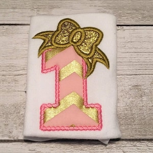 1 Geburtstag Applikation süße Schleife erste Zahl Sofortiger digitaler Download Stitch Design - 0126