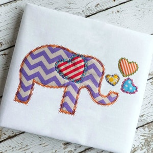 Elephant Love hearts Applique Embroidery design Instant download - LLA0018