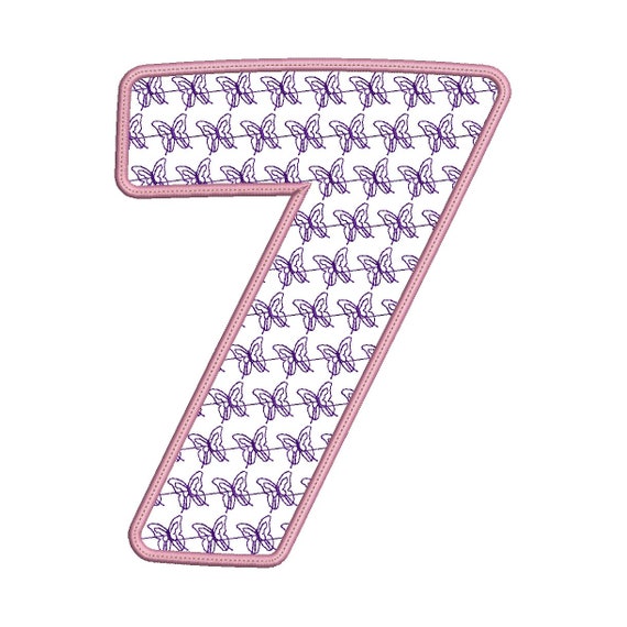 7th Birthday Applique Cute Butterfly 7 Number Instant Digital