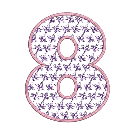 絵 no.8 (smile) 8th Birthday Applique Cute Butterfly 8 Number Instant