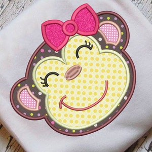Monkey Applique with Bow Embroidery Design Download Stitch Design - 0132