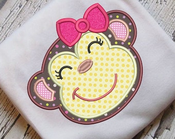 Monkey Applique with Bow Embroidery Design Download Stitch Design - 0132