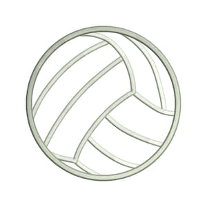 May include: A white volleyball with black lines. The volleyball is a sports ball used in the sport of volleyball.