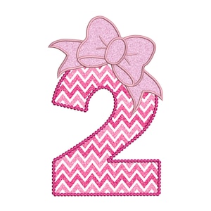 2 Geburtstag Applikation süße Schleife 2nd Number Sofortiger digitaler Download Stitch Design - 0126