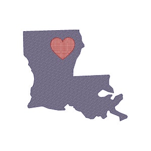 Louisiana State Map Vintage Stitch Embroidery Design Instant Download - 0298