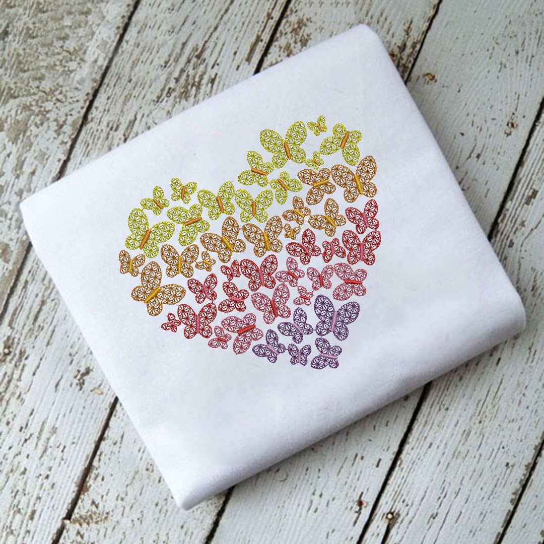Butterfly Love Heart Embroidery Design Download Stitch Design - 0005 - Etsy
