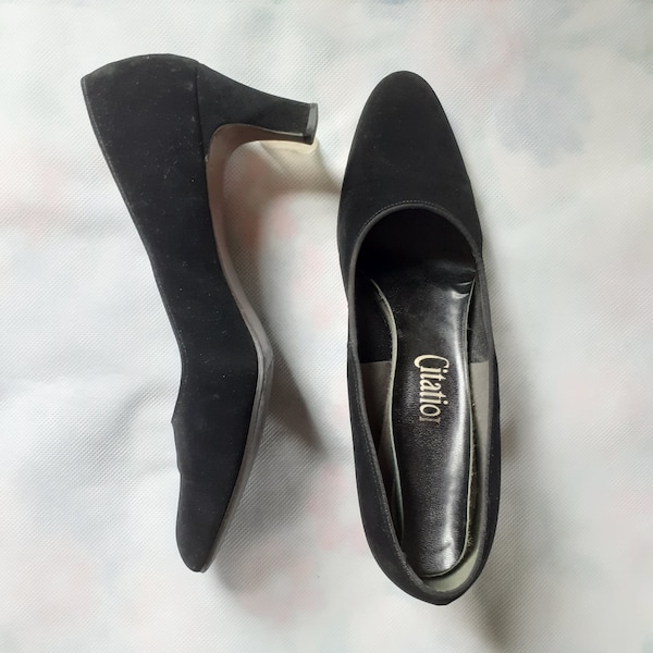 Black Velvet Vintage pumps 8/Size 8 womens shoes/Citations Dress Pumps/Black Heels