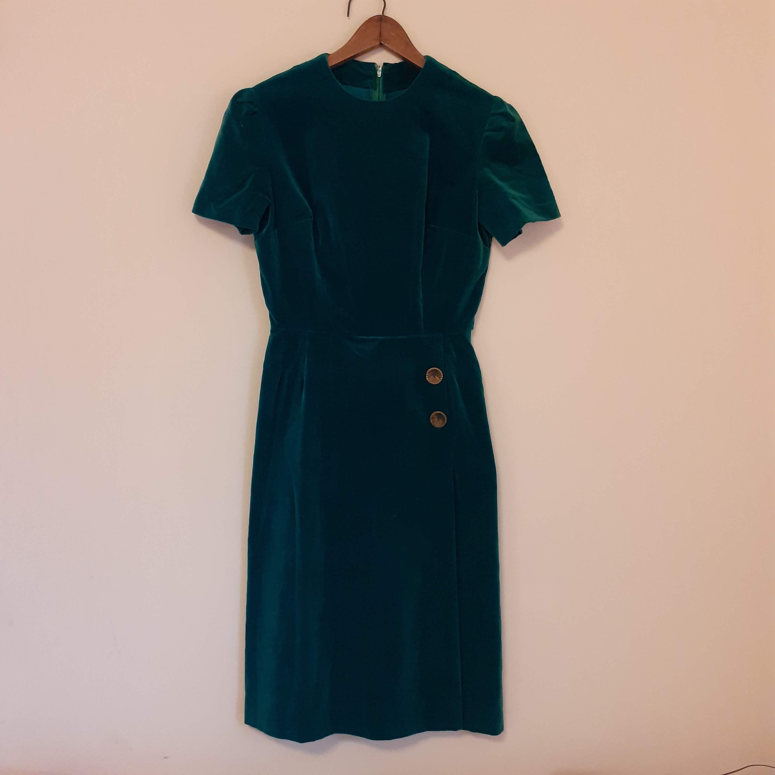green emerald velvet dress PRIMARK. Fringed midi shirt dress. XS – Hibuy market main image 1