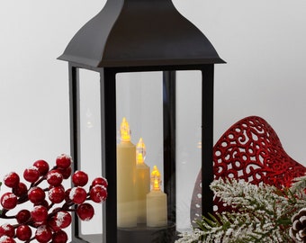 Decorative LED Black Candle Lanterns - Three Candles - 5-Hour Timers - Indoor/Outdoor 13"H  #9621-2