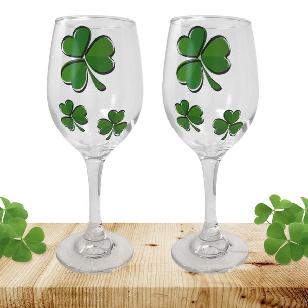 Shamrock Wine Glass - Set of 2 - Stemmed Irish Wine Glasses - St. Patrick's Day Celebration Crafting Accessory #6071