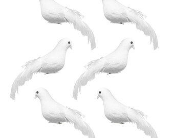 Set of 6 Doves with Clips  Artificial White Dove Birds for Decorating  Wedding Décor Christmas Tree Garlands Wreaths Swags  #3640