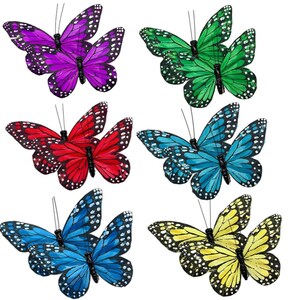 Butterfly Clip On Decorations. Set of 12 or 24 Vibrant Multi Colored Craft Butterflies Clips Party Spring Ornaments Wreaths Plants  #3624