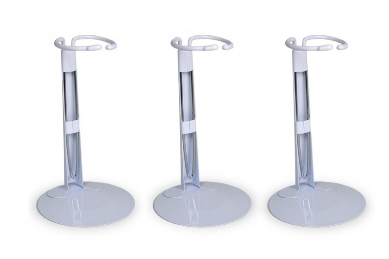 Fits Dolls and Action Figures 7 to 12 High #1362-5 Set of 3 White Vinyl Coated Metal Adjustable Clasps 5 Doll Stand Holders