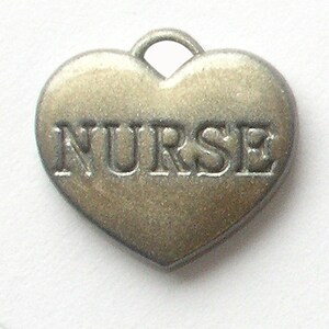 Nurse Heart Charms Set of 5 Brushed Silver Heart Charms with Nurse Engraved on Both Sides image 2
