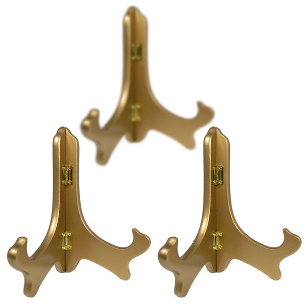 Gold Wooden Easel Premium Quality Plate Holder Folding Display Stand 7 Inch Set of 3 Pieces  #1342-7