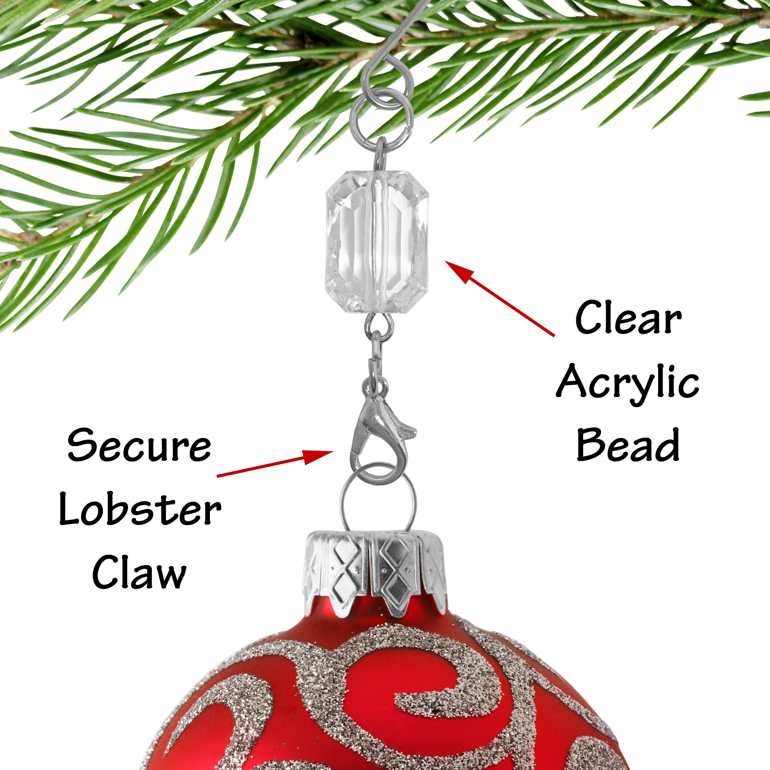 Christmas Ornament Hooks Clear Acrylic Silver Beaded Wire Etsy