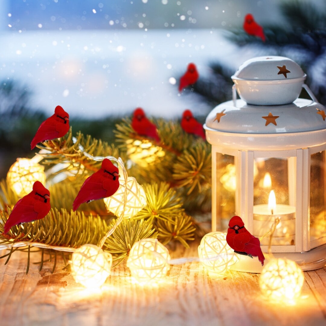 Cardinal Clipon Tree Ornaments Red Velvet & Feathers Approximately