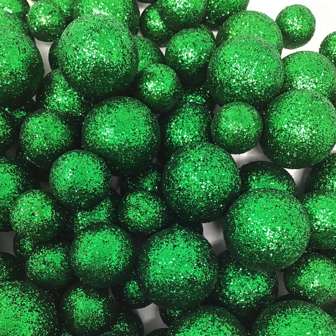Green Foam Balls About 500 Green Glittered Vase Filler Etsy