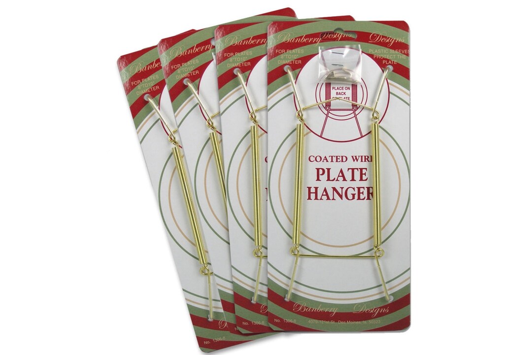 Brass Coated Plate Hangers With Plastic Protection Sleeves Fits Plates 57 D Set of 4 Pcs. 13065