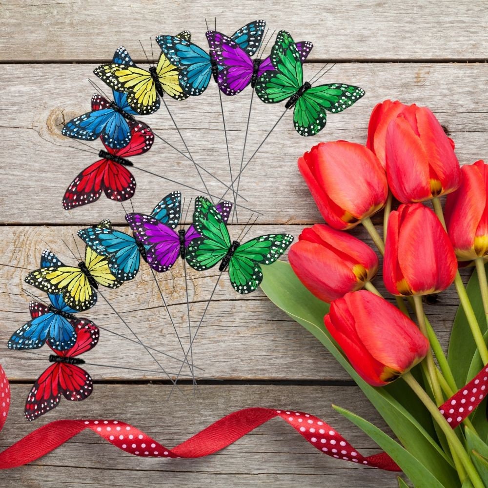 Butterfly Floral Picks Butterflies on Wire Stems Set of | Etsy