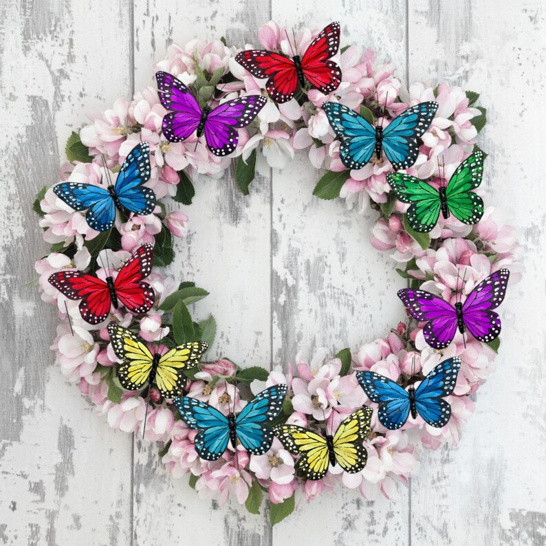 Butterfly Floral Picks Butterflies on Wire Stems Set of Etsy