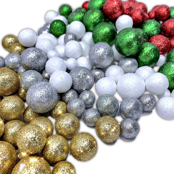 Multi Colored Foam Balls- 5 Bag Set of Silver Red Green Gold White Glittered Vase Filler Decorative Balls Table Scatter Decorations #3581-3