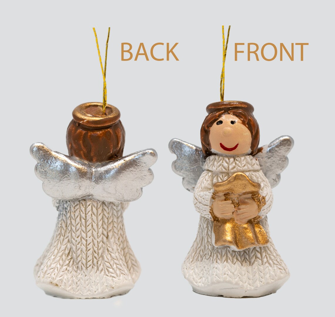 Mini Angel Ornaments Set of 12 Angels White Dresses Silver Etsy