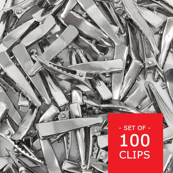 Silver Alligator Clips - 100 Pack - Crafting Accessory - 1" x 0.25" Rust-Proof and Durable Clips for DIY Projects