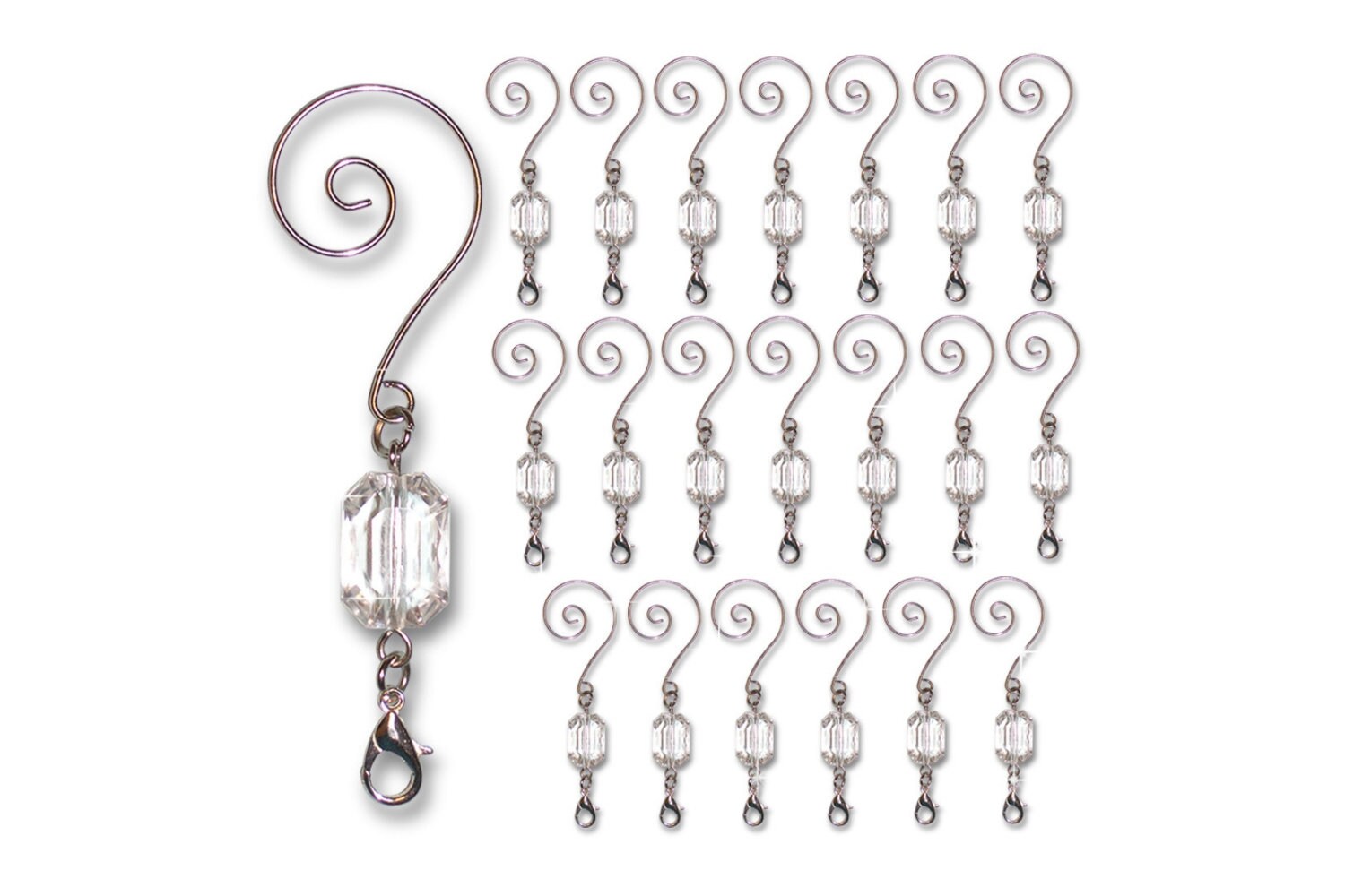 Christmas Ornament Hooks Clear Acrylic Silver Beaded Wire Etsy