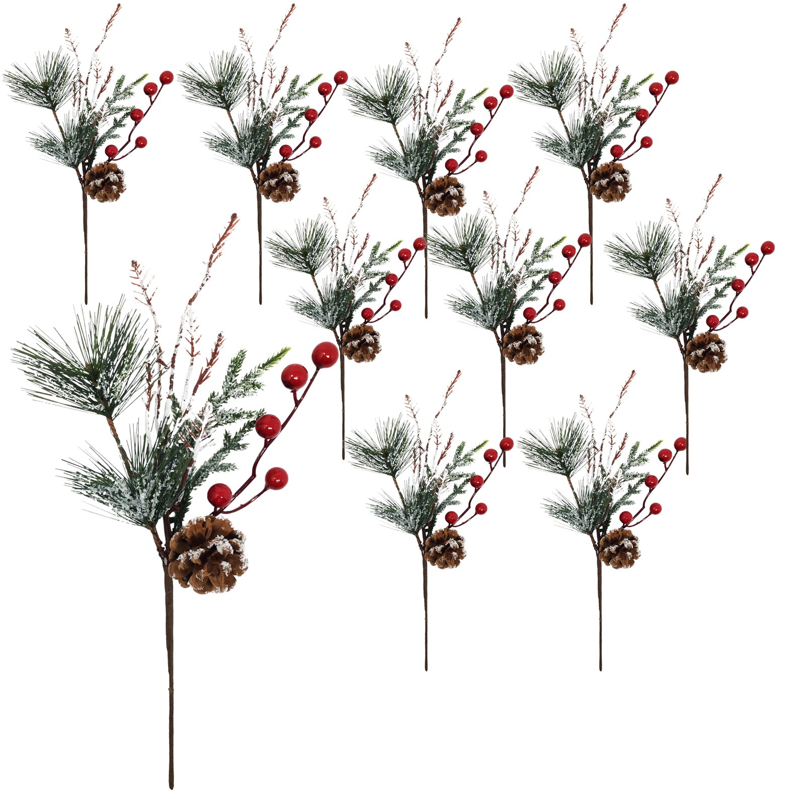 Pine Berry Christmas Floral Picks Set of 10 Frosted Etsy