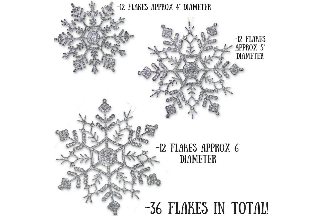 36 Pieces Plastic Snowflake Ornaments, Assorted Sizes Sparkling White  Glitter Snowflake Christmas Decorative Hanging Ornaments for Christmas